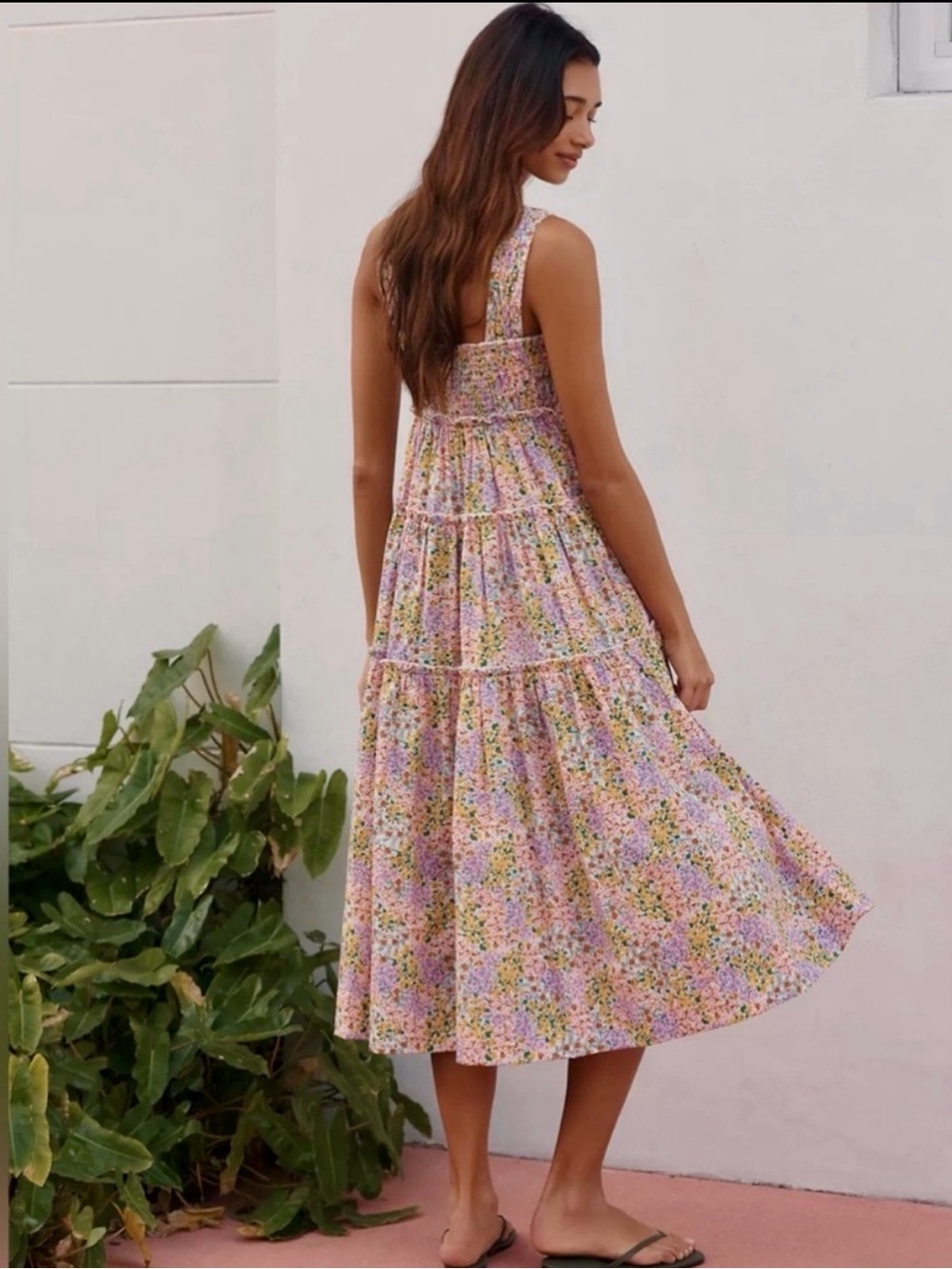 NWOT Anthropologie Helena Floral Smocked Midi Dress Pink Sz Large Cottagecore - Picture 2 of 5